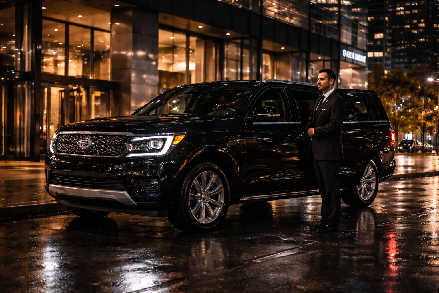 Executive black SUV chauffeur service Chicago corporate transportation