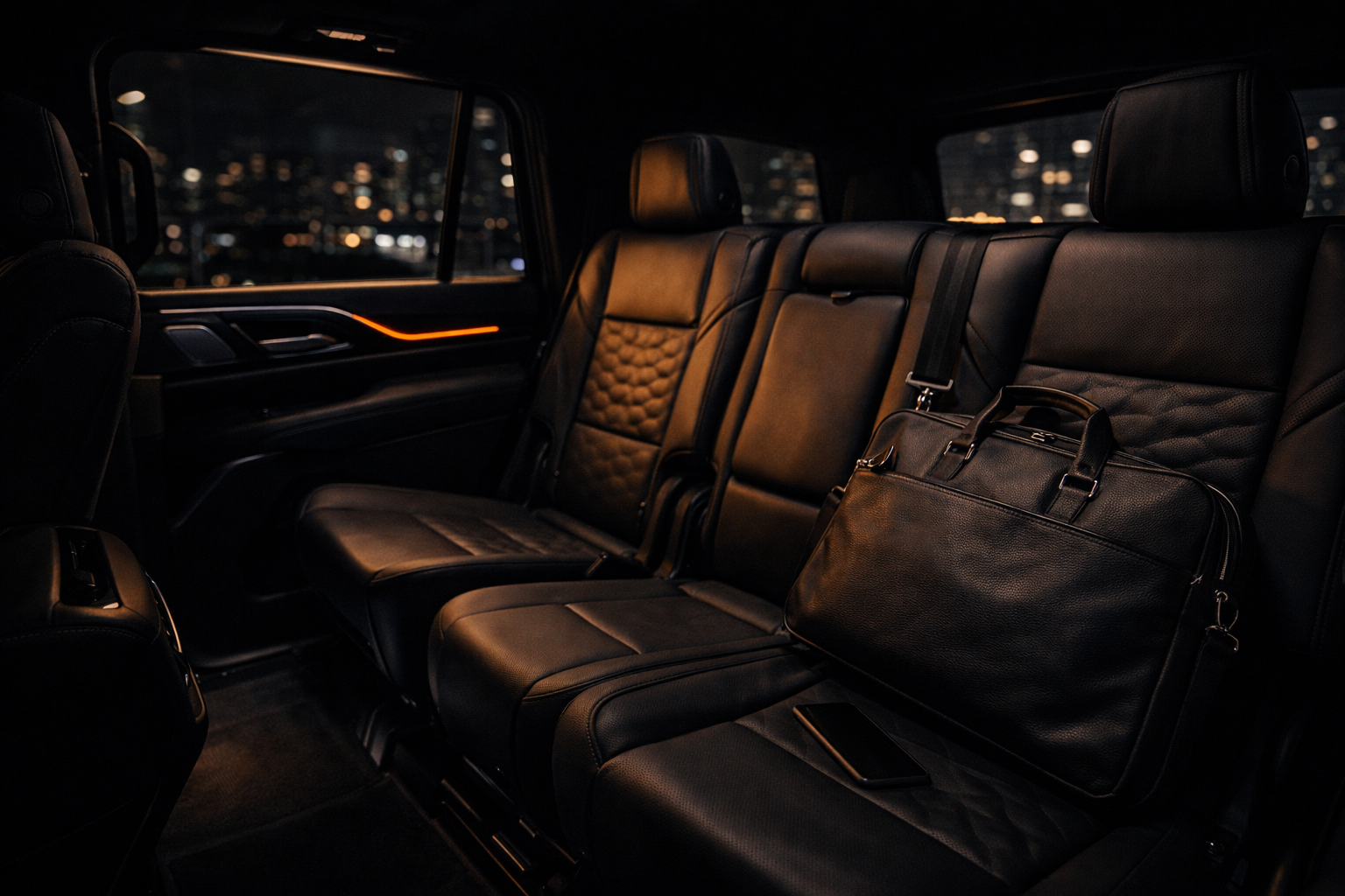 Luxury black SUV interior O'Hare airport transfer